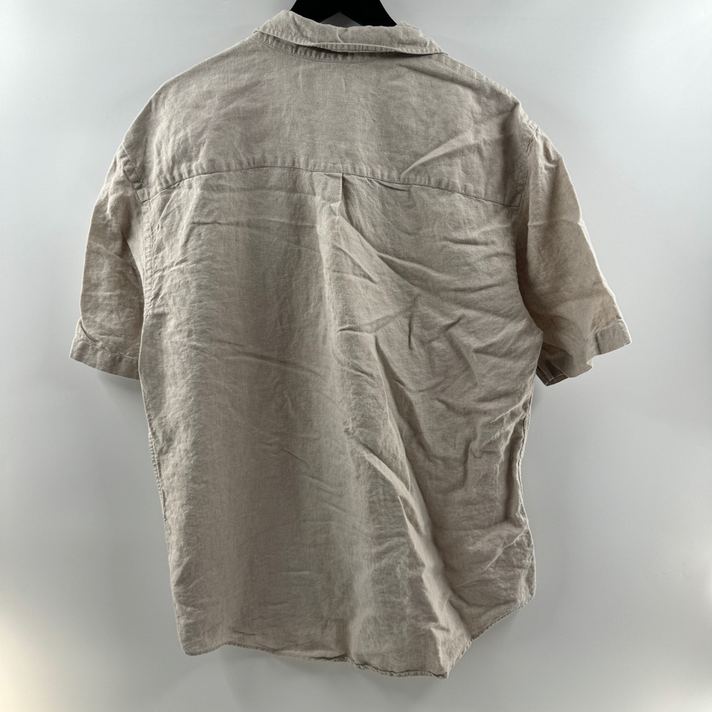 Lands’ End 100% Irish Linen Beige Short Sleeve Button-Up Size Medium Regular - Picture 6 of 8